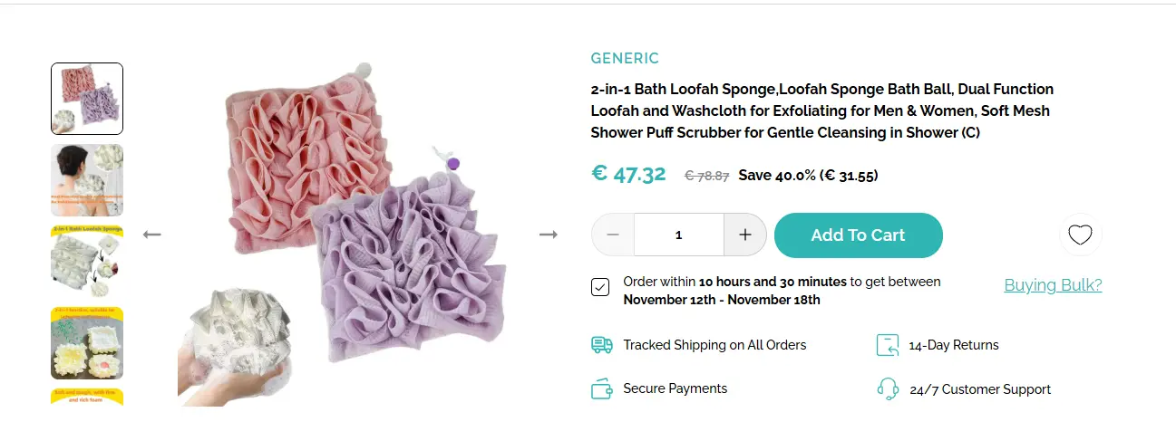 2 in 1 bath loofah sponge product page