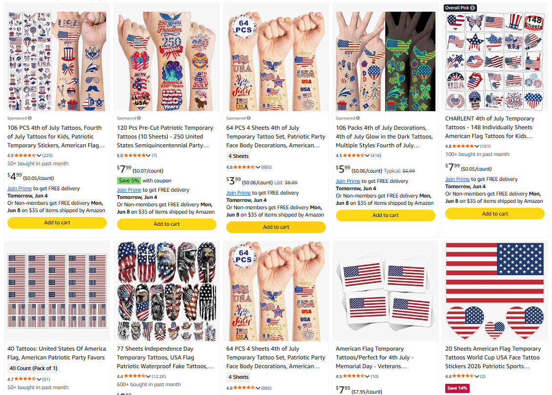 American Flag Temporary Tattoos