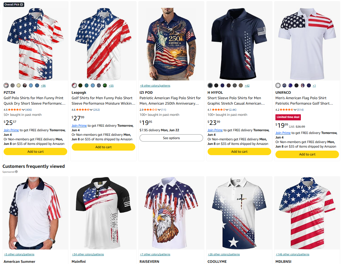 Men's American Flag Shirts and Polos