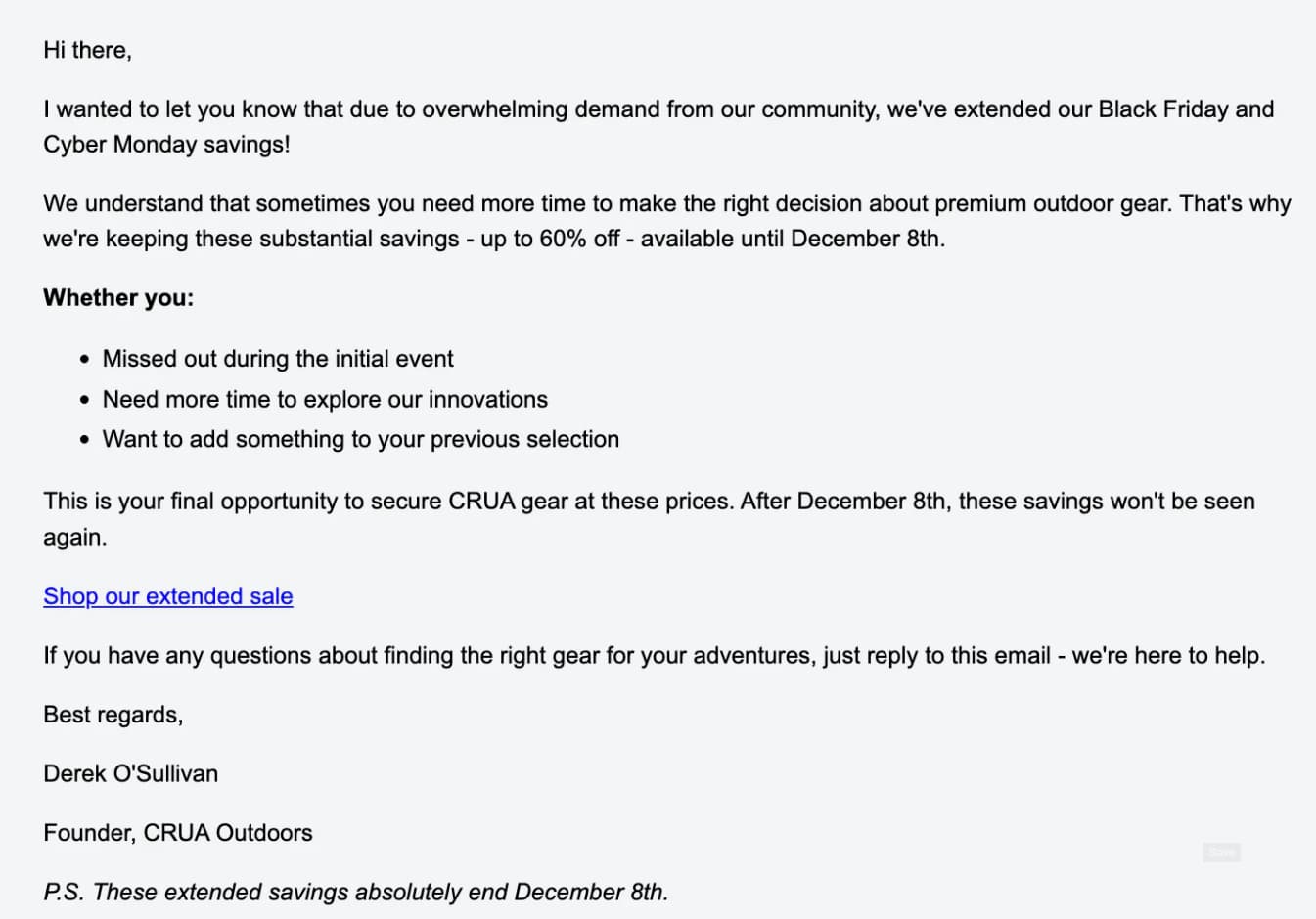 extend sale campaign after black friday