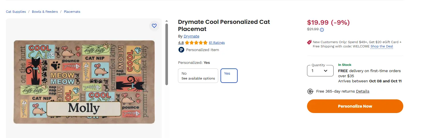 personalized food mats for cats