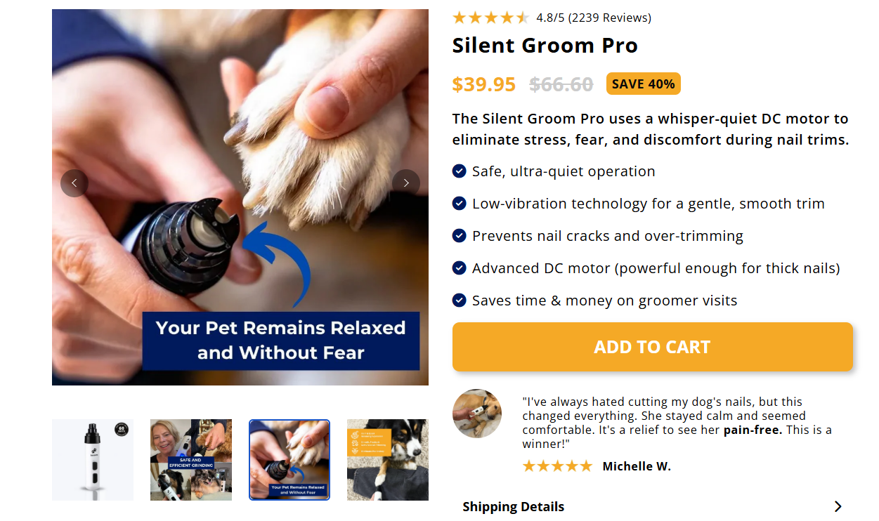 silent groom pro device that uses a whisper-quiet DC motor