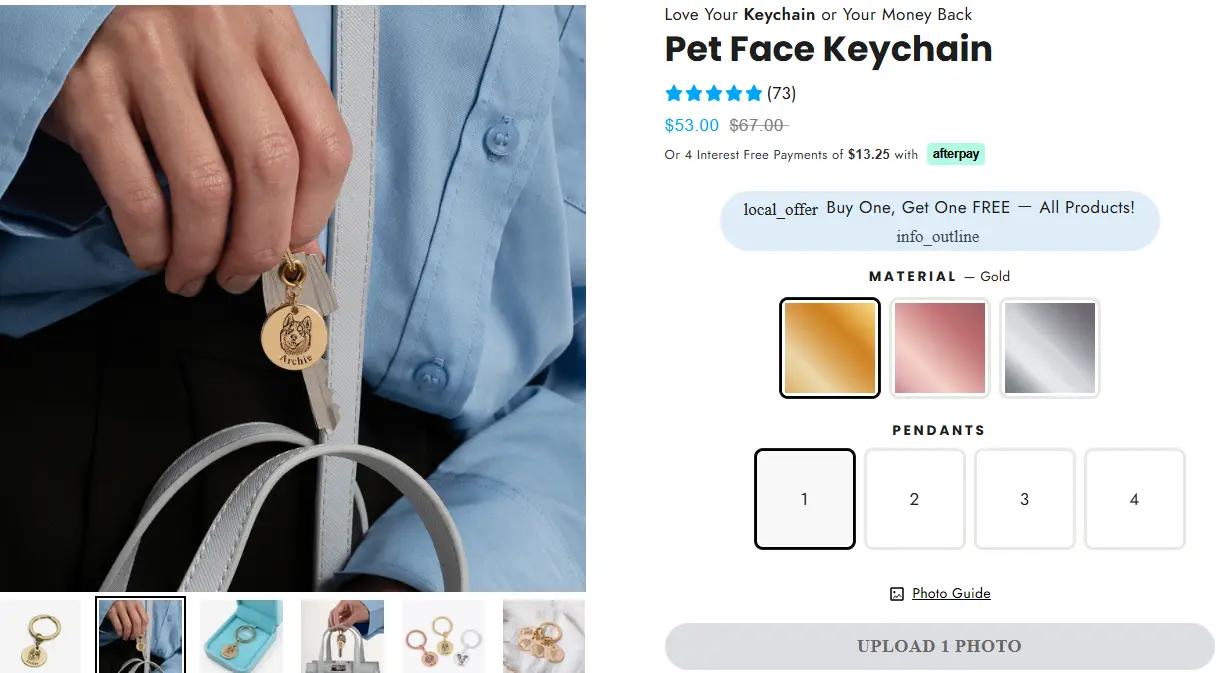 pet face keychain product page