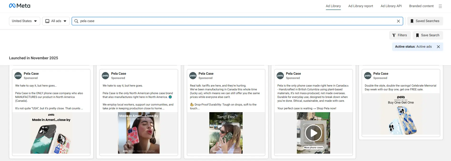 Meta ad library page