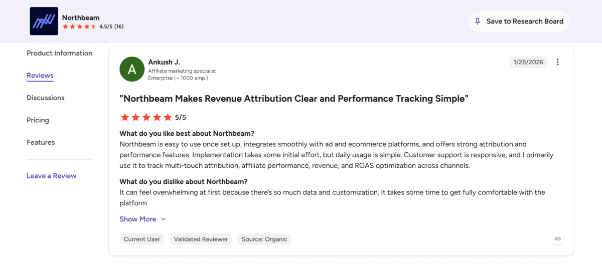 Northbeam reviews on Shopify App Listing