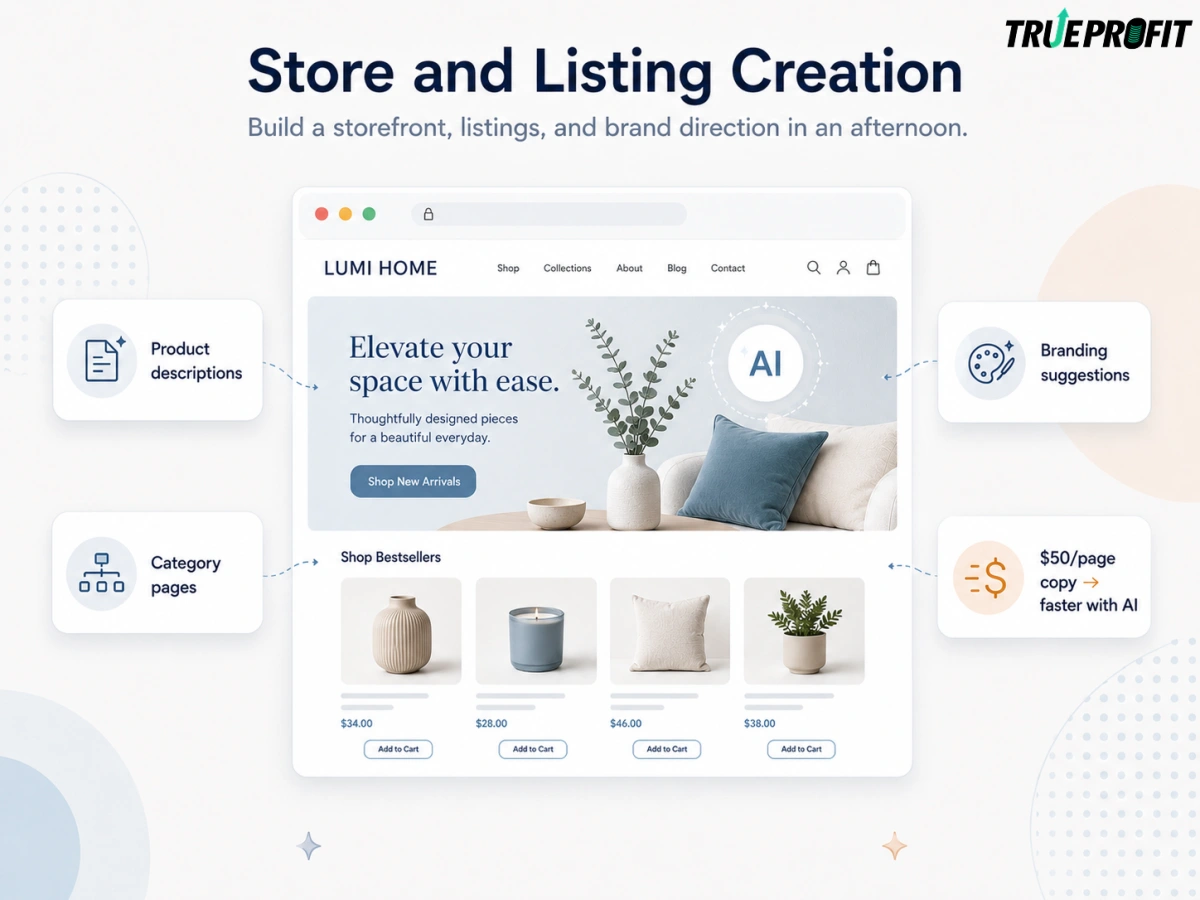 Demonstration of building a store and product listings using AI