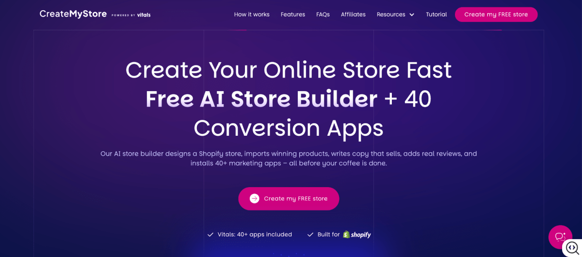 CreateMyStore.ai home page
