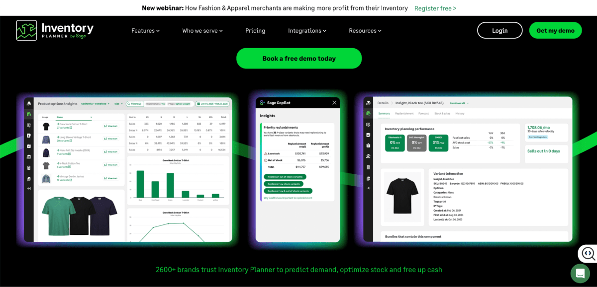 Inventory Planner homepage screen