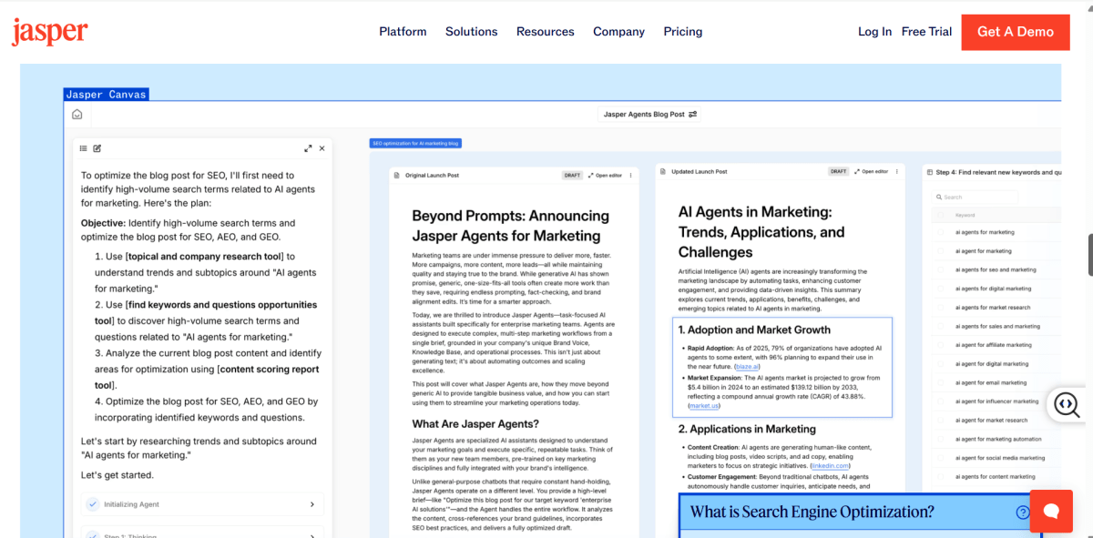 Jasper AI homepage screen