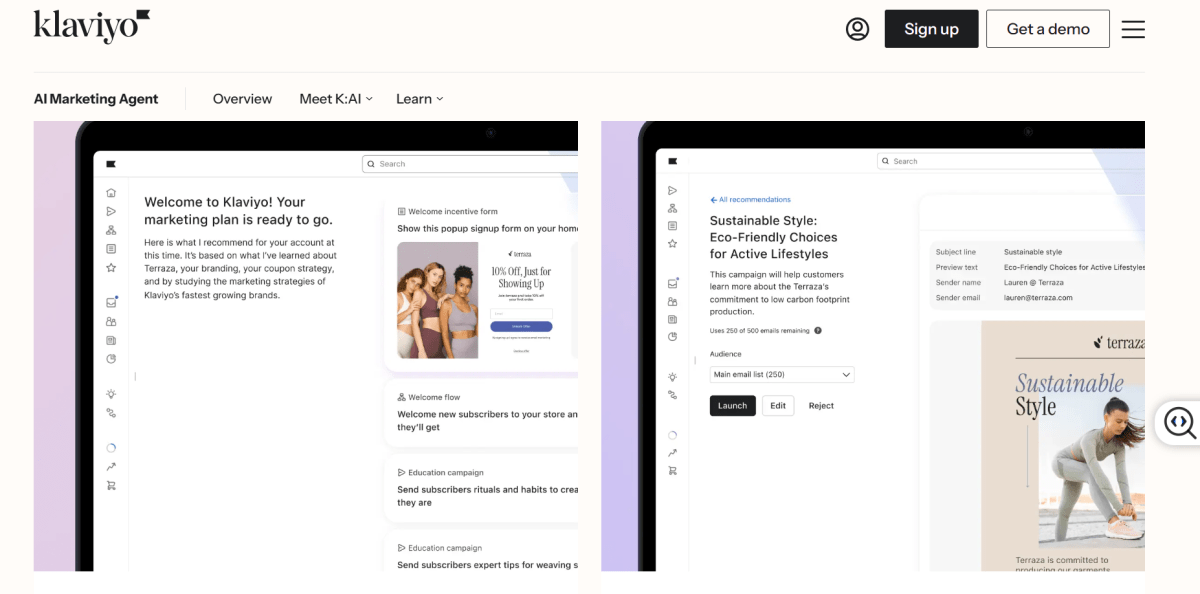 Klaviyo AI homepage screen