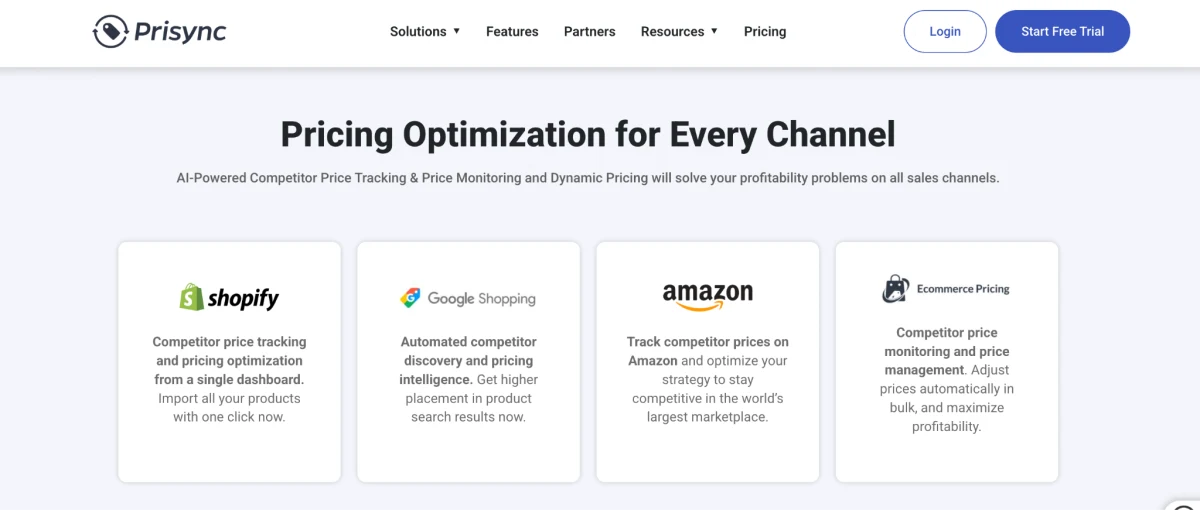 Prisync homepage screen