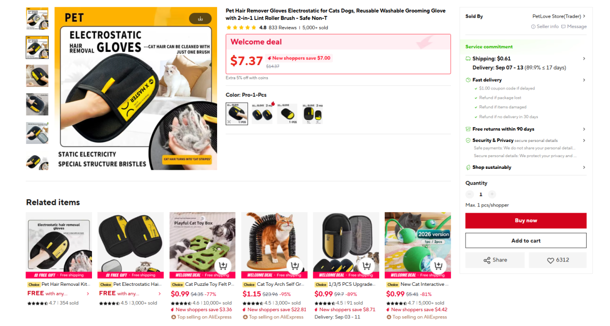 AliExpress product pages