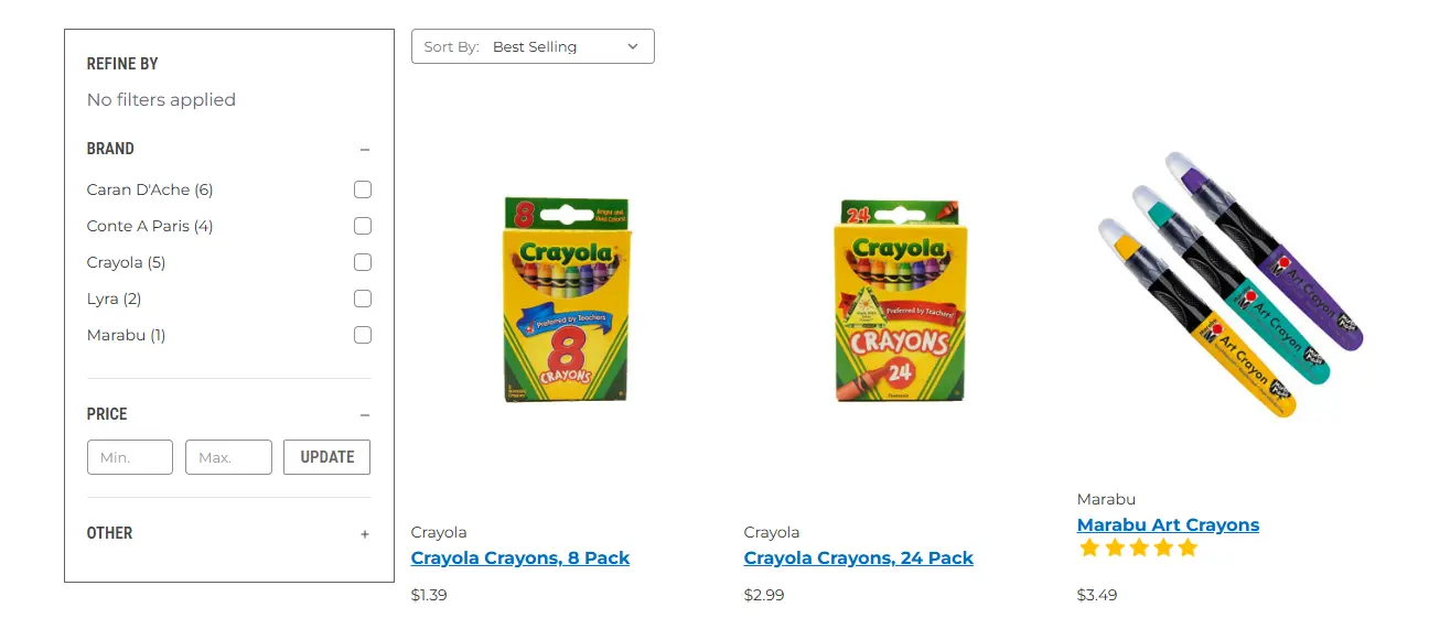 art supplies product pages