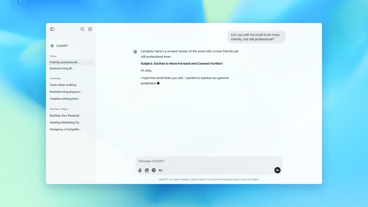 ChatGPT Application Screen
