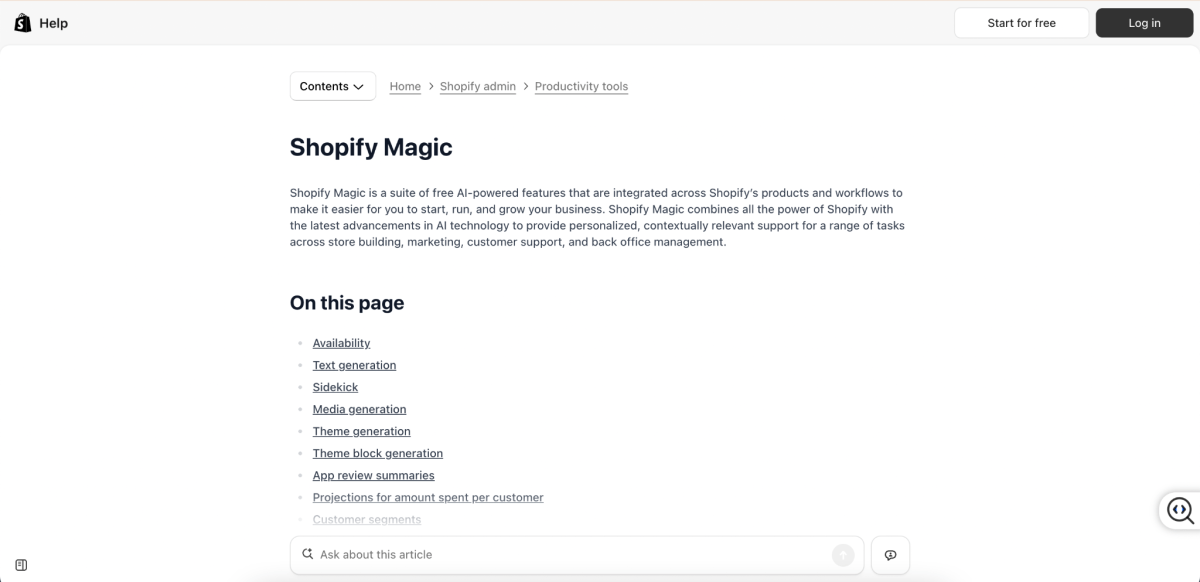 Shopify Magic Application Screen