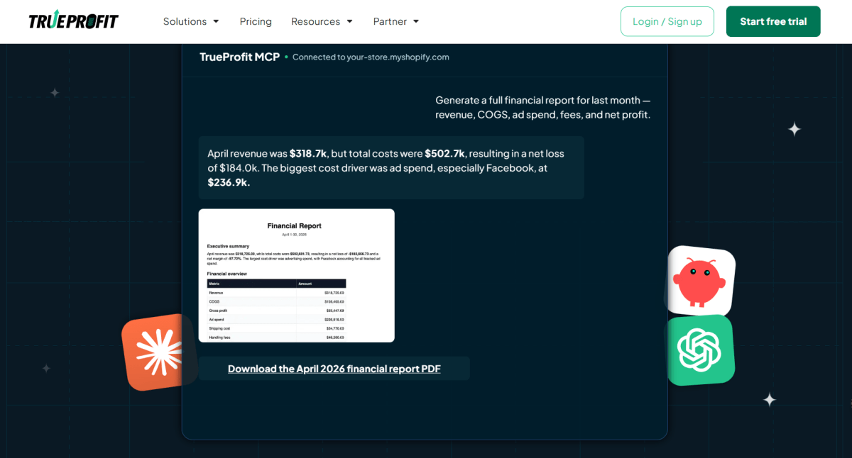 TrueProfit MCP Application Screen