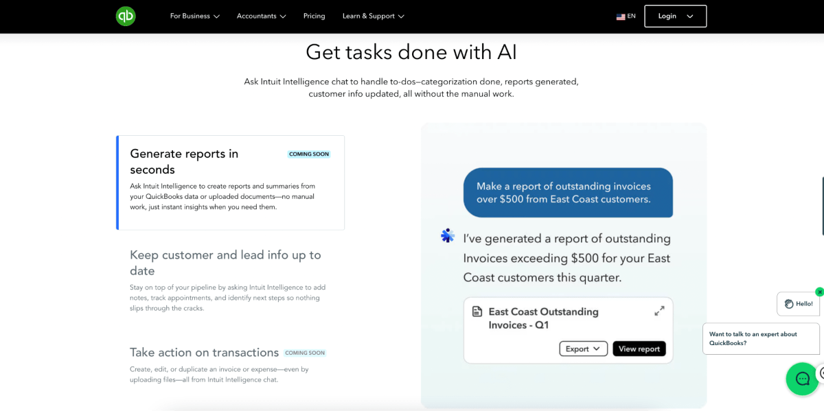 QuickBooks AI Application Screen