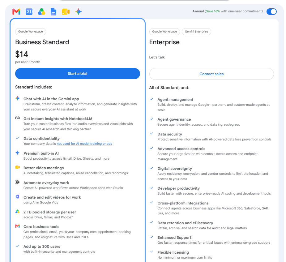Google Workspace Gemini Pricing