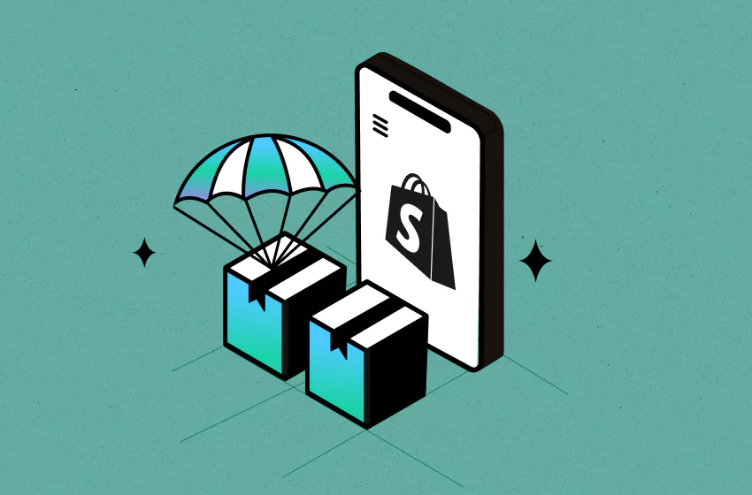 Smartphone with shopping bags and packages illustrating best dropshipping apps for Shopify in 2025 - by TrueProfit
