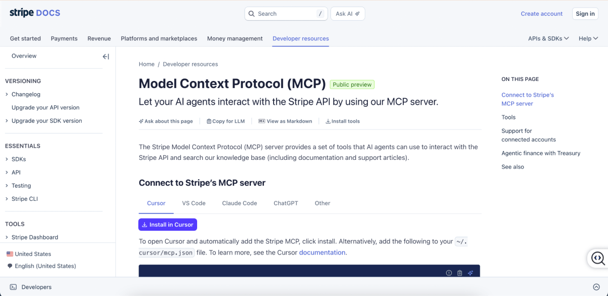 Stripe MCP Dev docs