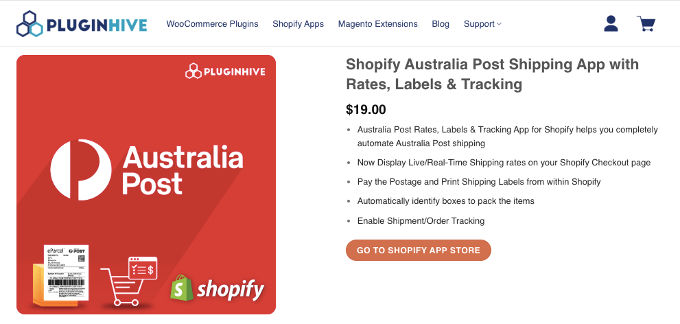 a screenshot Shopify Australia Post Shipping App