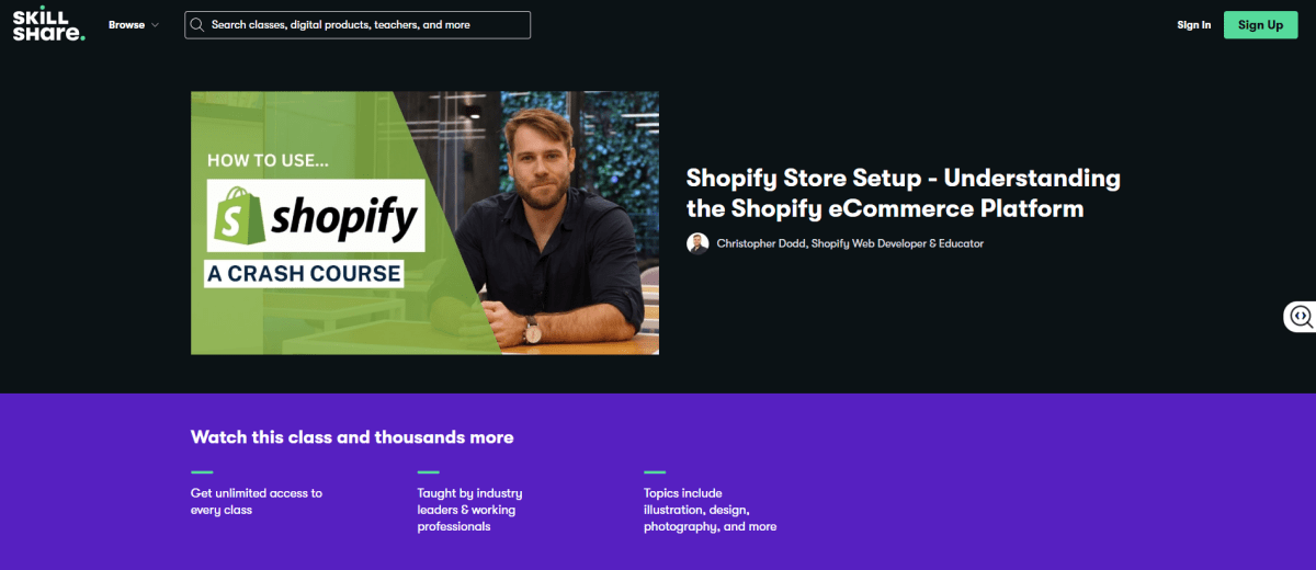 Shopify Store Setup course on Skillshare page
