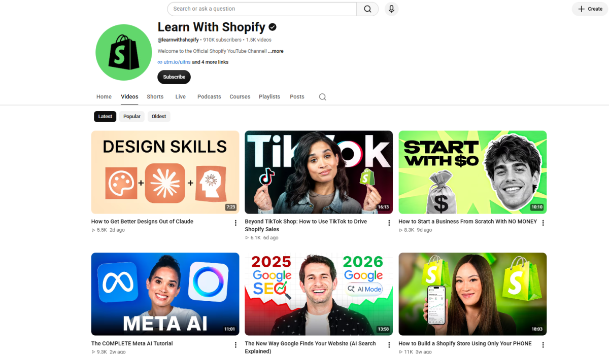 Learn With Shopify YouTube channel.