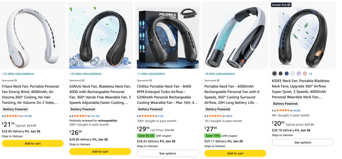 Portable Neck Fans and Mini Desk Fans products
