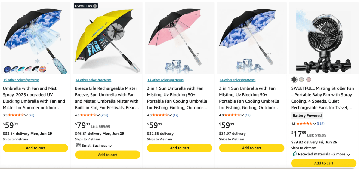 Portable Umbrella with Fan and Misting Function