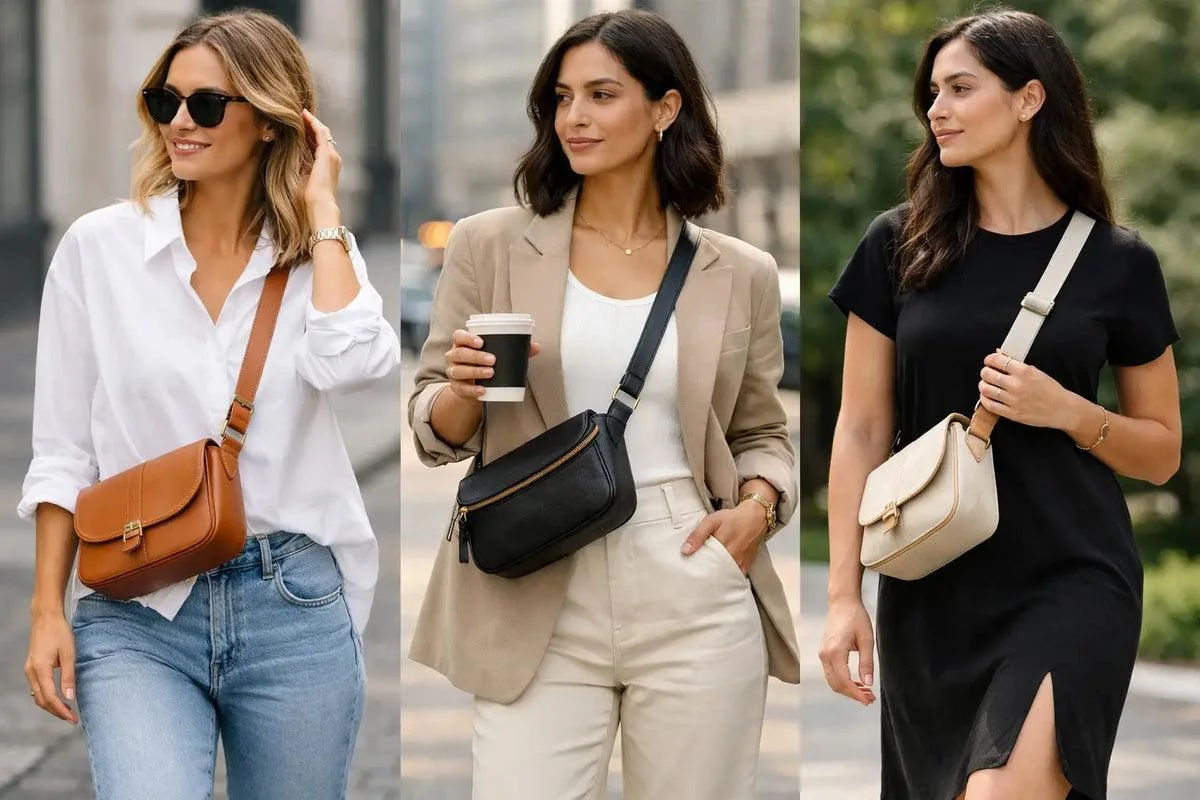Women wearing crossbody bags with casual outfits
