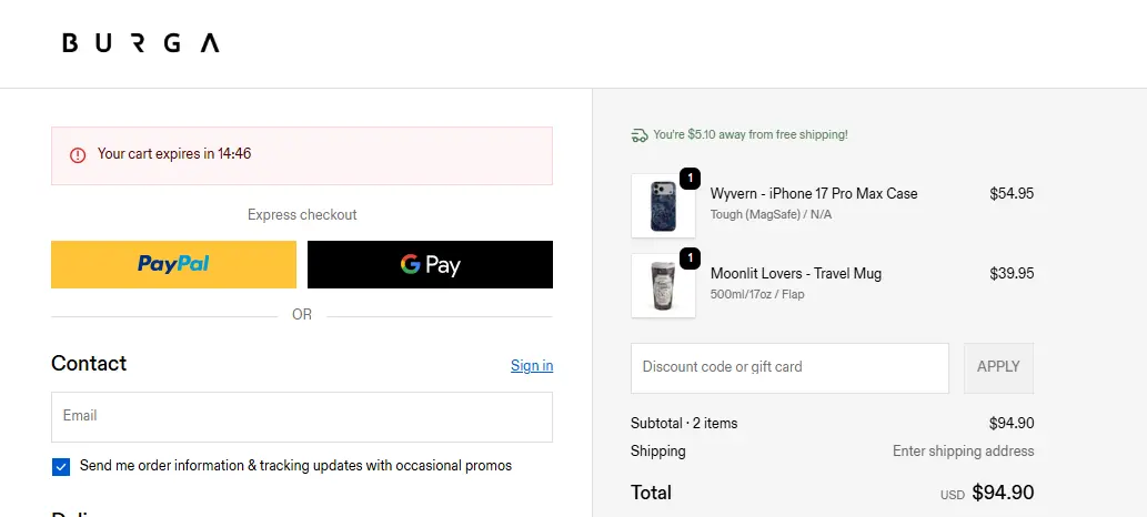burga checkout process