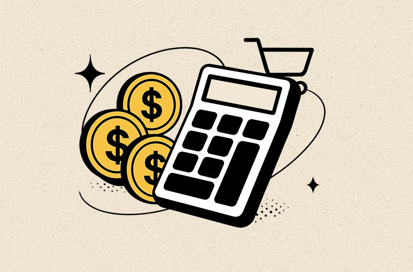 Calculator with gold coins depicting Shopify fees calculator for what you’ll actually pay in 2025 - by TrueProfit