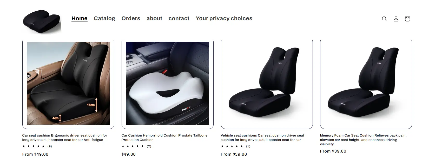 car accessories product pages
