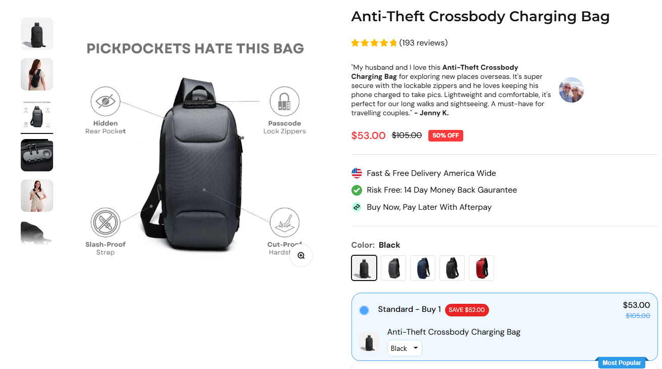 anti-theft crossbody charging bag