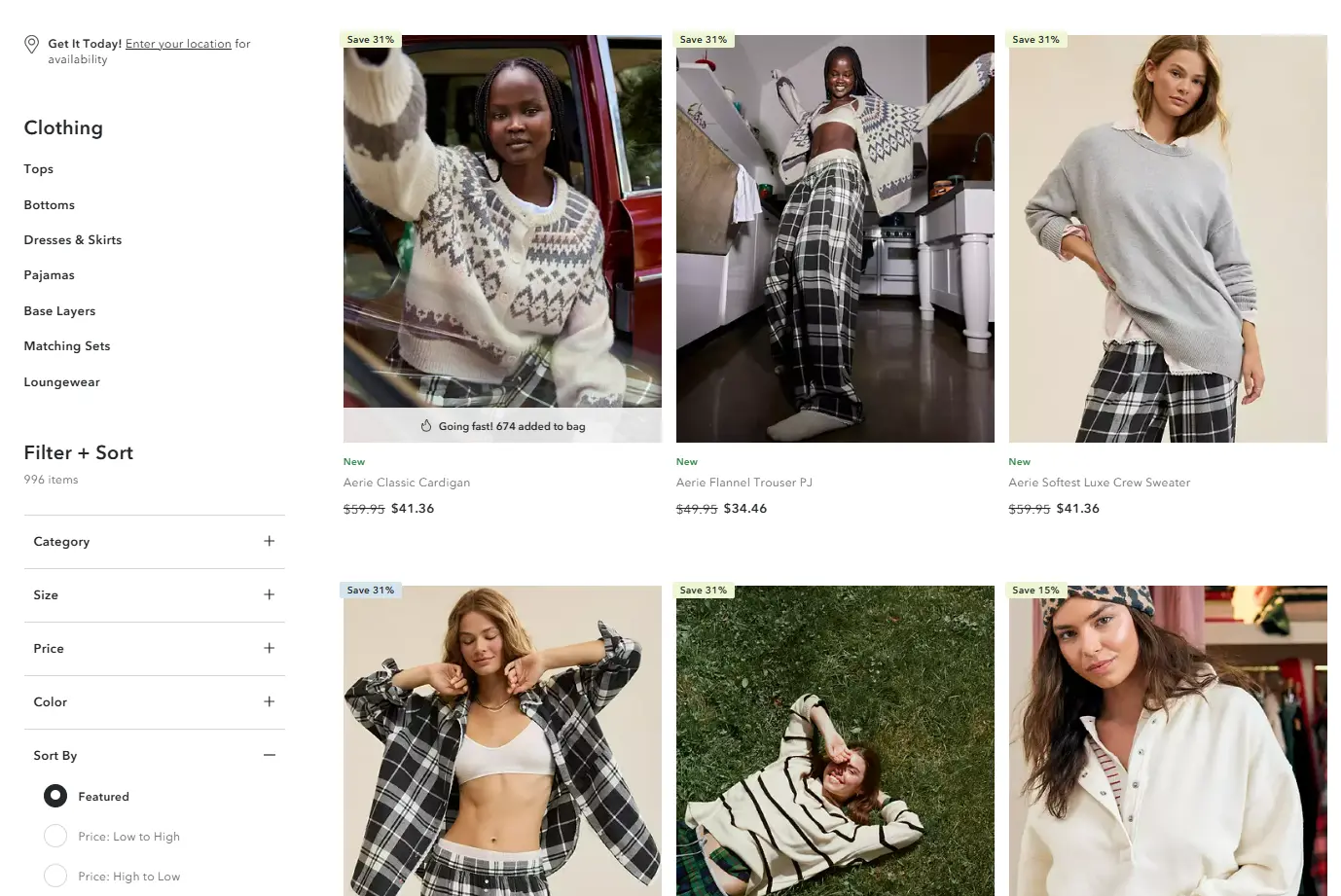 clothing store product pages