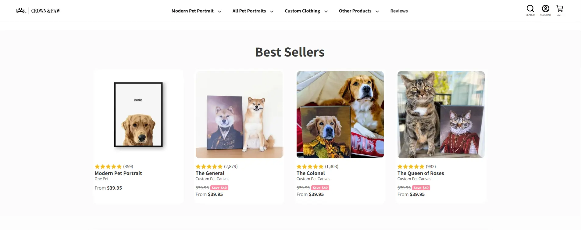 crown &amp; paw product example page