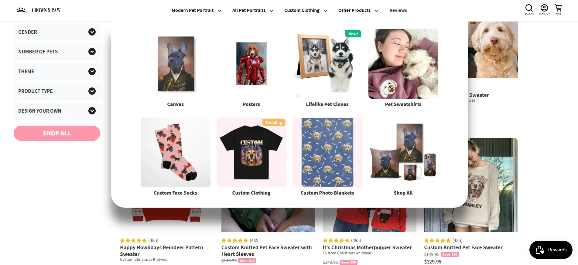 crown and paw product example page