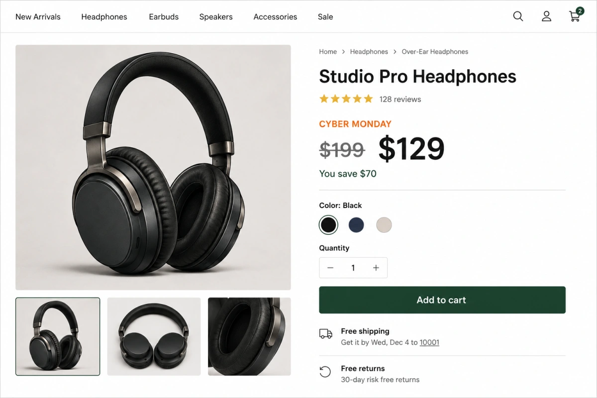 Before-and-after Cyber Monday pricing ad creative