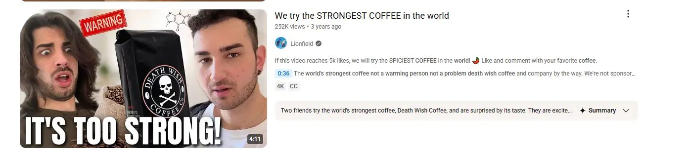 Death wish coffee youtube partners