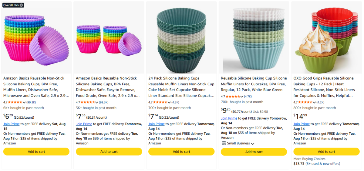 Reusable Silicone Baking Cups product examples
