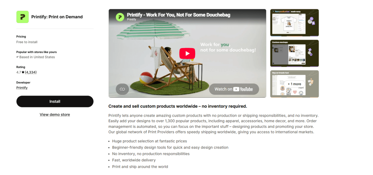 Printify on Shopify App Listing