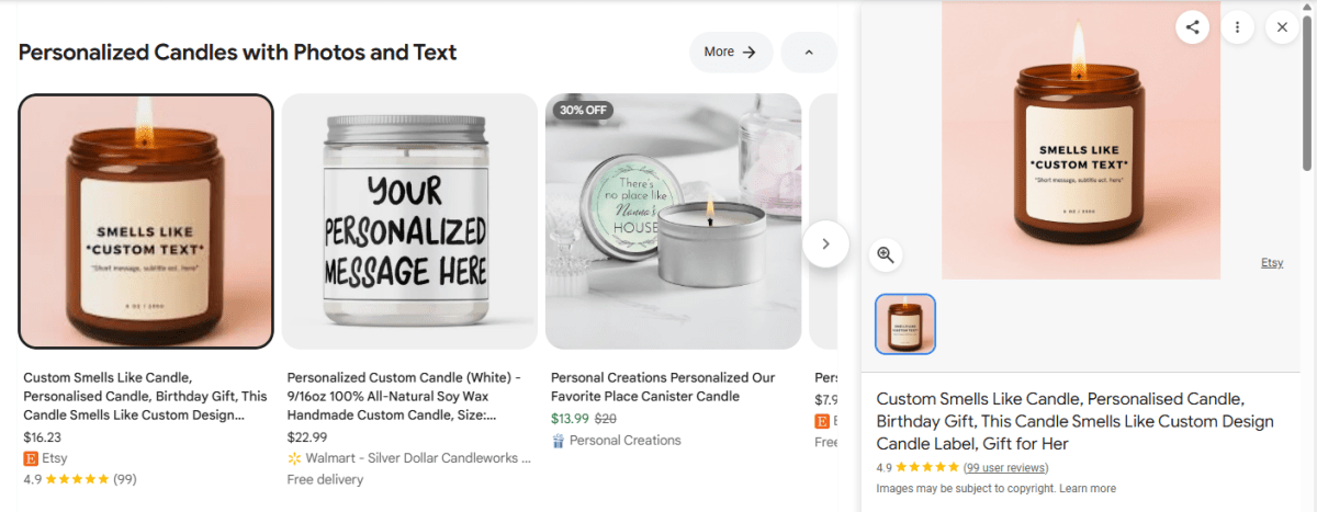 Personalized Candles product example