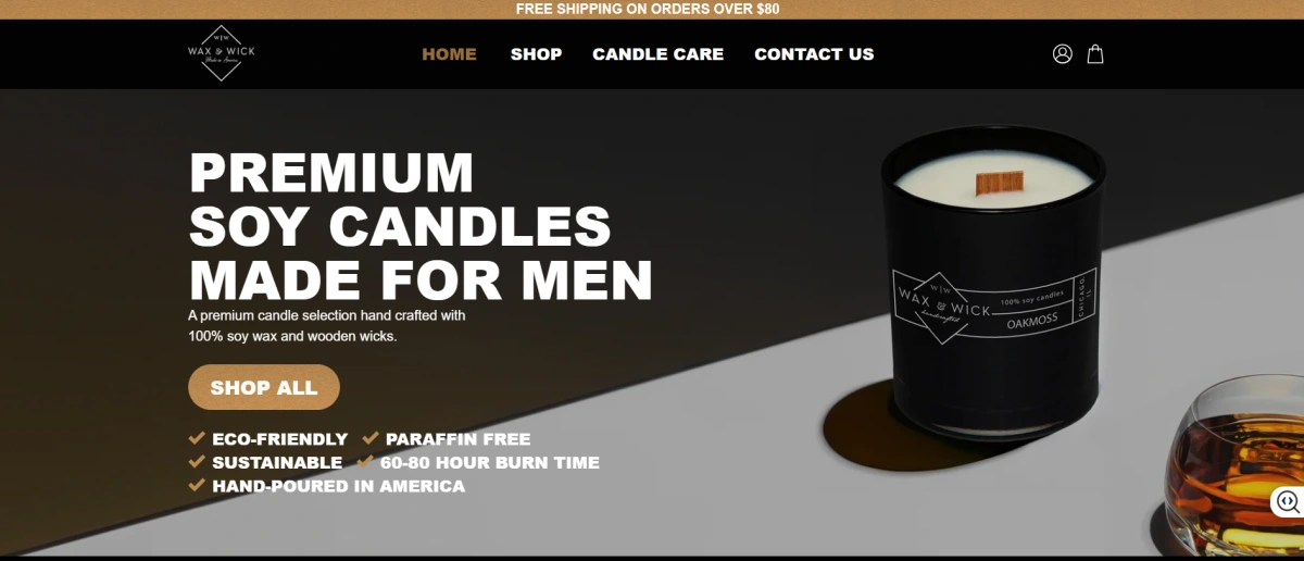 Wax & Wick homepage