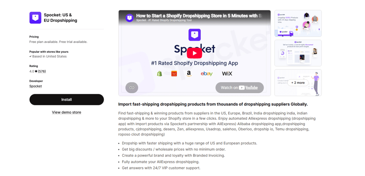 Spocket on Shopify App Listing