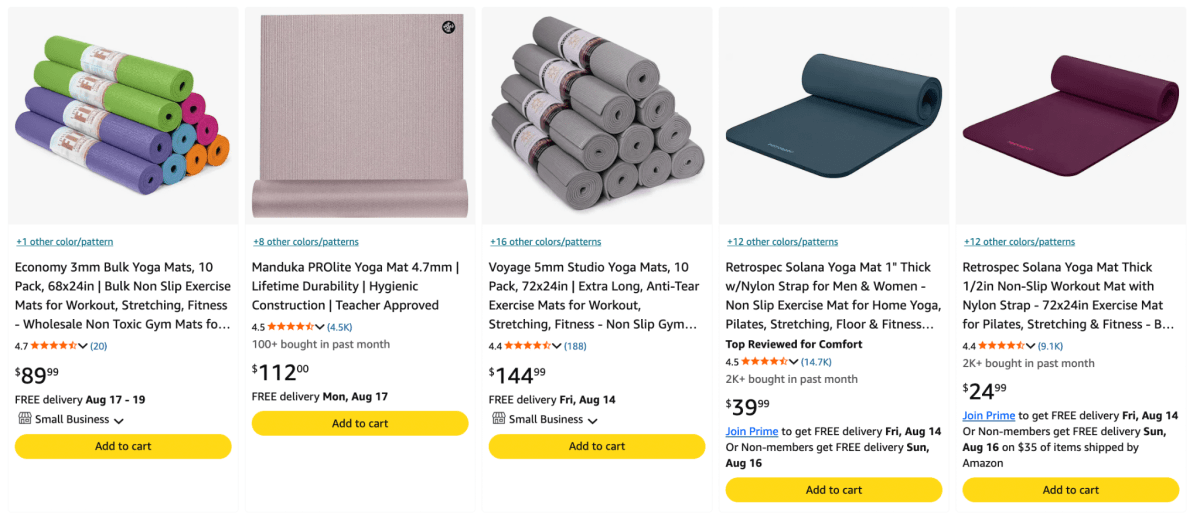 Yoga Mats product examples