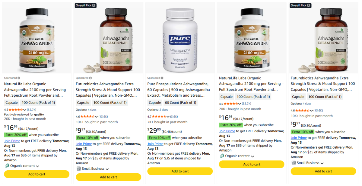 Ashwagandha product examples
