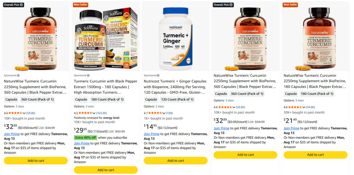 Turmeric & Curcumin product examples
