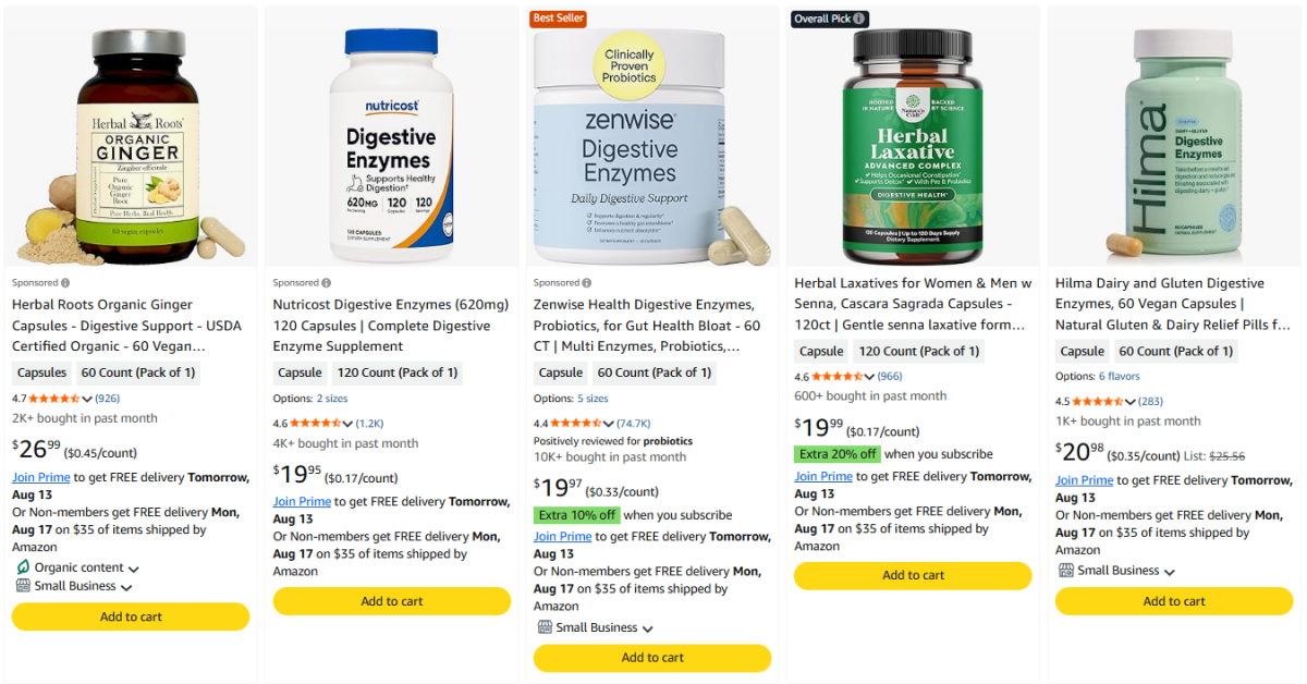 Herbal Digestive Support product examples