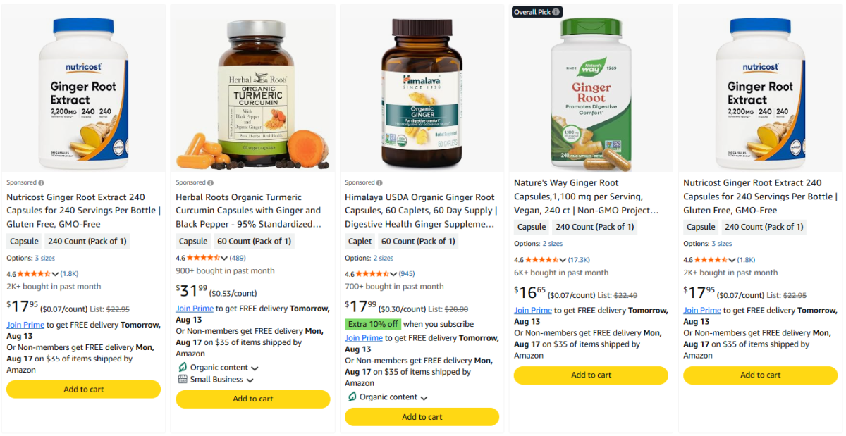 Ginger product examples