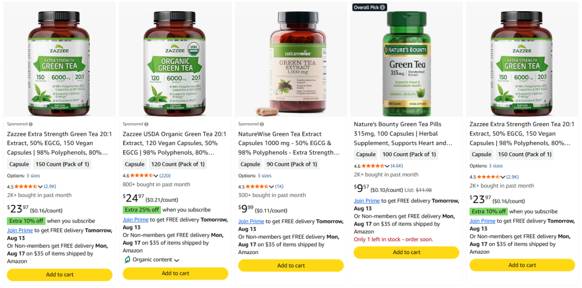 Green Tea product examples